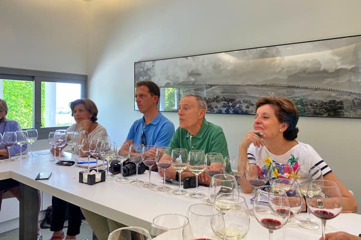 a group of people doing a wine tasting at Bodega Miguel Domecq in Southern Spain