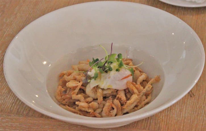 A plate of fried prawns and squid strips with egg at Restaurante el Embarcadero, Rota Spain