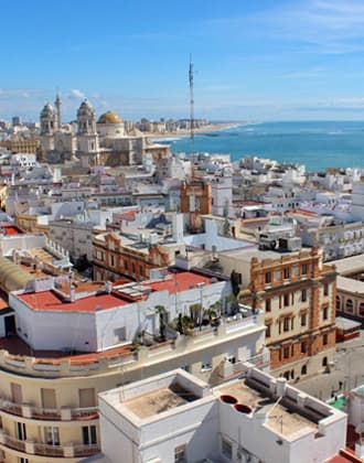 Panoramic aerial views of the city of Cadiz in Southern Spain