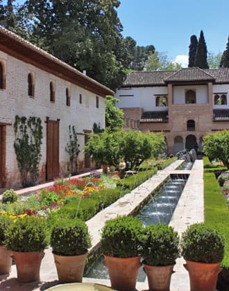 a view of the Generalife gardens in the Alhambra