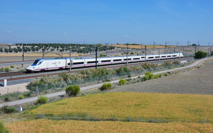 A high speed train traveling from Seville to Cordoba, Spain